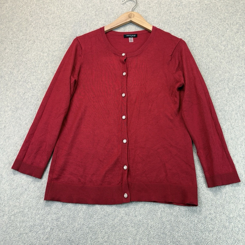 Cable & Gauge Women's Small Red Cardigan Sweater Rhinestone Jewel Buttons